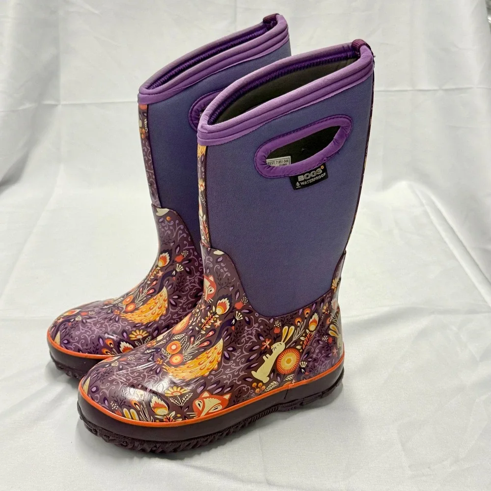 Bogs Classic Forest Purple Woodland Fox Rabbit Waterproof Boots Youth 1